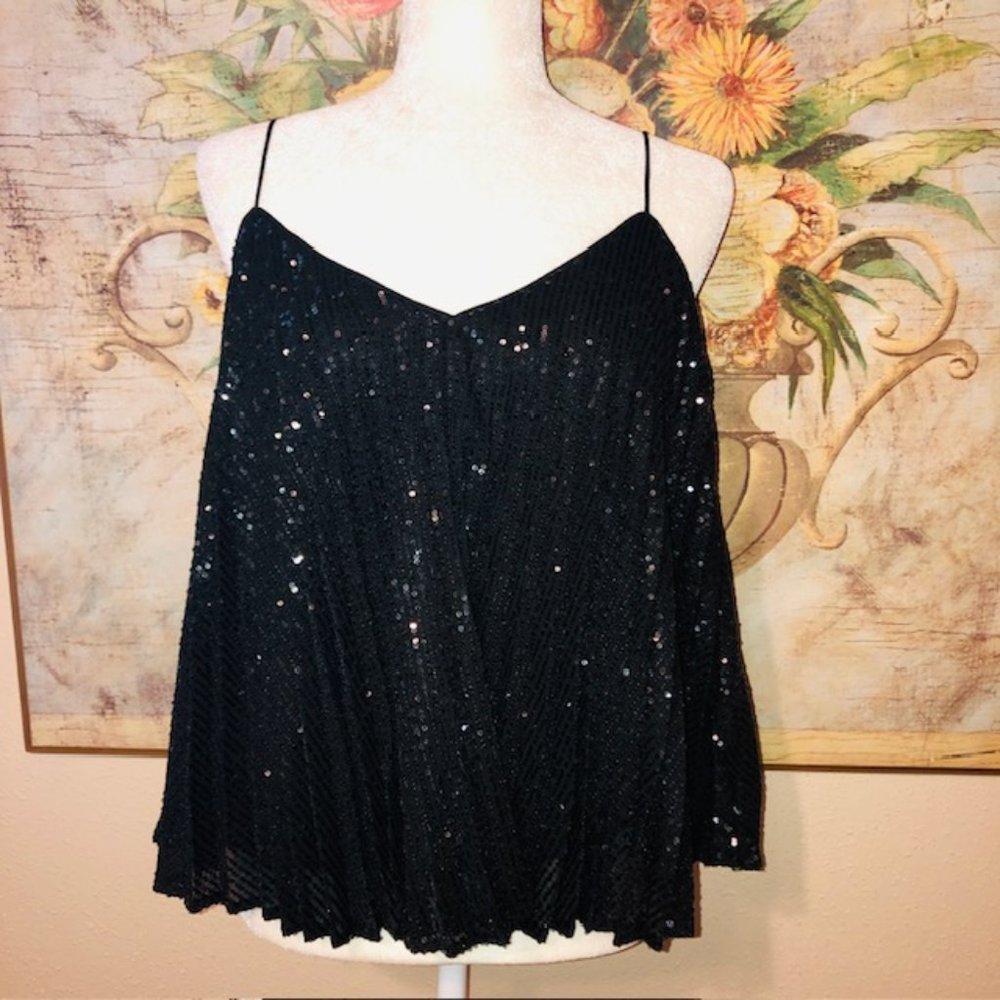 Sz XS Banana Republic Black Sequins Pleated Camisole